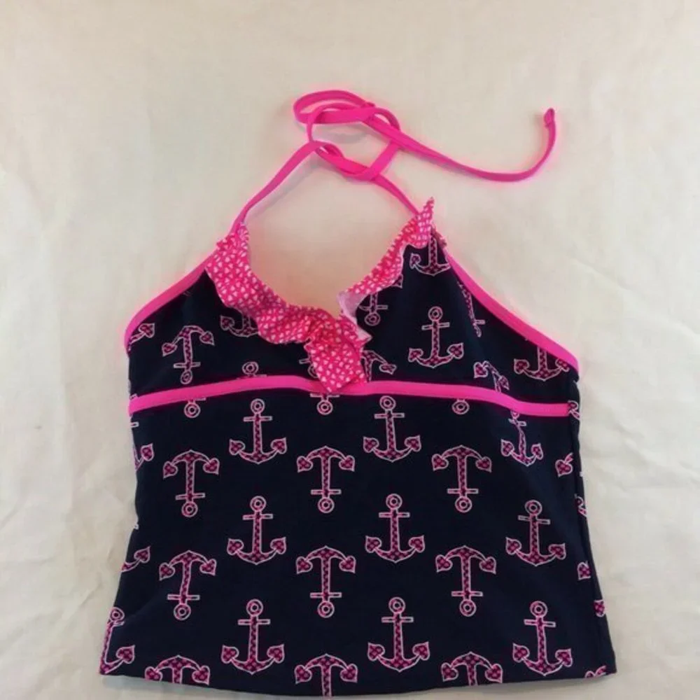 Xhilaration Bikini Top Size Large Childrens  Tankini 10/12 Pink Black Swim Suit